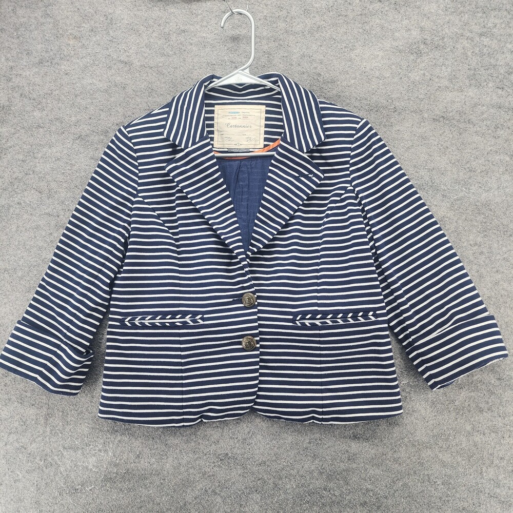 Anthropologie Cartonnier Blazer Womens Small 2 Button Blue Striped